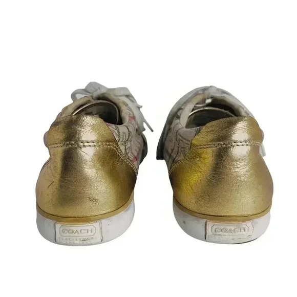 Coach Barrett Cream Multicolored Plaid Gold Leather Sneakers Canvas Size 9.5 - Picture 4 of 12